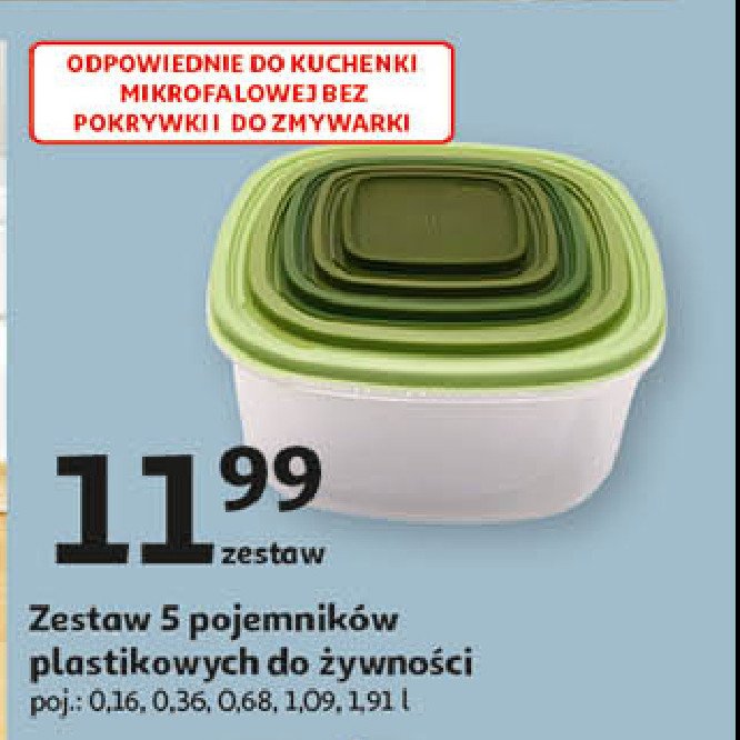 Zestaw pojemników plastikowych 160 ml+ 360 ml + 680 ml + 1.09 l + 1.91 l Actuel promocja