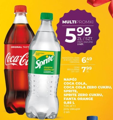 Napój Coca Cola, Coca Cola Zero Cukru, Sprite, Sprite Zero Cukru, Fanta Orange 0,85 L promocja w Duży Ben