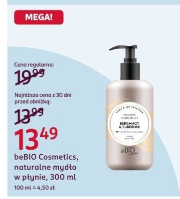 Mydło w płynie beBIO Cosmetics, naturalne mydło w płynie, 300 ml promocja w Rossmann