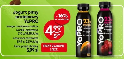 Jogurt pitny proteinowy YoPRO mango, truskawka-malina, wanilia-ciasteczko 270 g promocja w Żabka