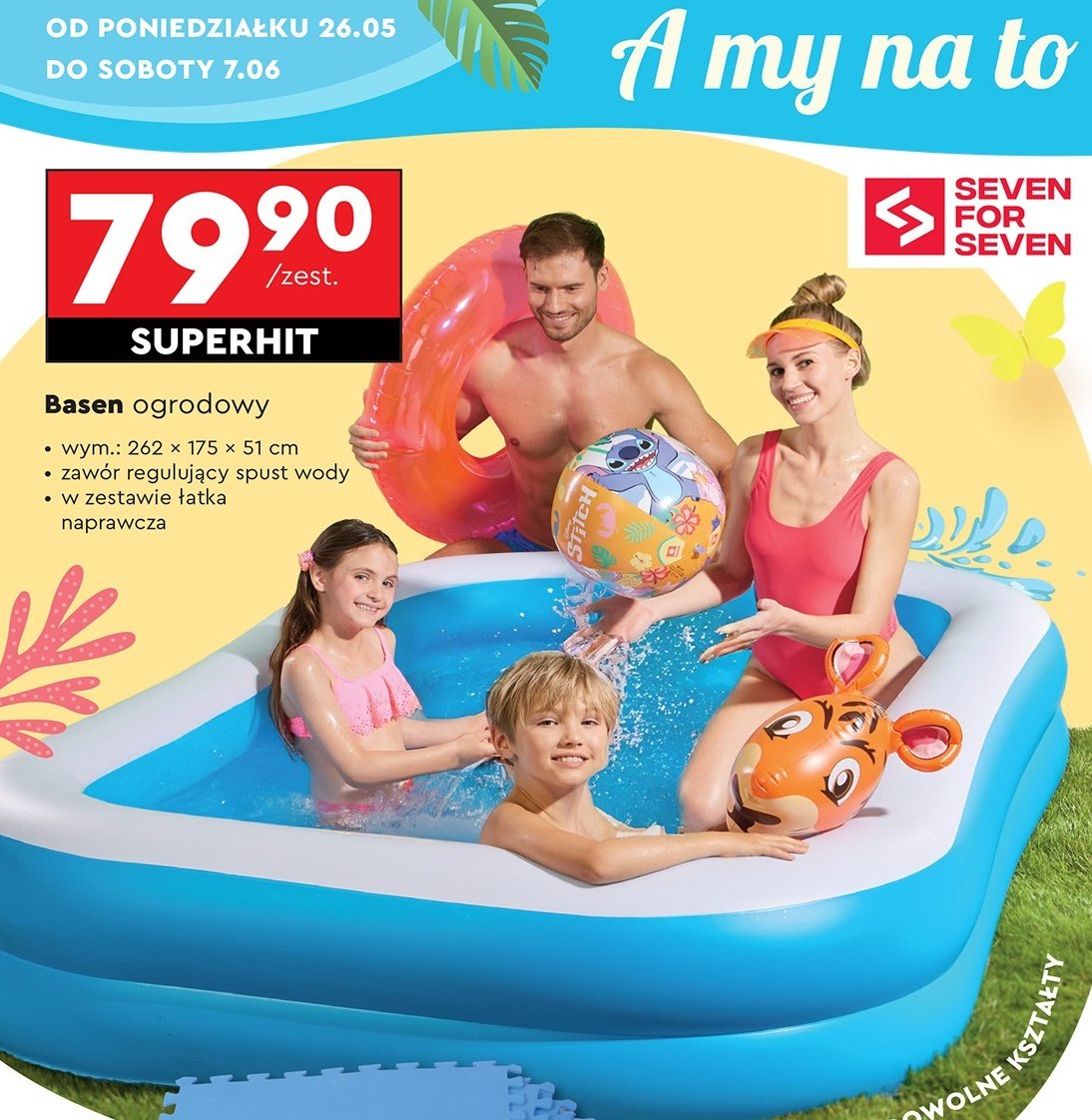 Basen ogrodowy 262 x 175 x 51 cm Seven for 7 promocja w Biedronka
