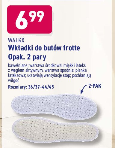 Wkładki do butów frotte 44/45 Walkx promocja