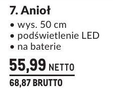 Anioł dekoracja świąteczna wys. 50 cm podświetlenie LED na baterie promocja w Makro