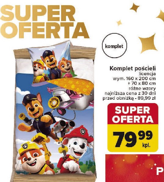 Komplet pościeli 160 x 200 + 70 x 80 cm psi patrol promocja w Carrefour