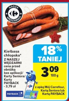 Kiełbasa chłopska z naszej wędzarni promocja w Carrefour Market
