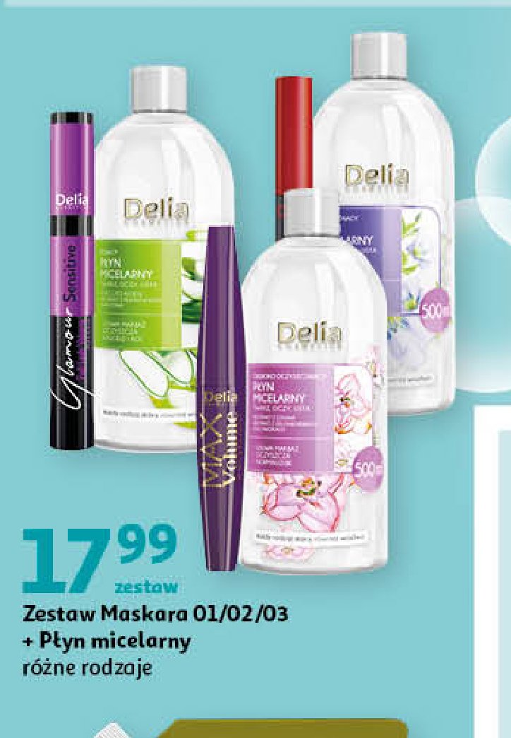 Płyn micelarny głęboko oczyszczający 500 ml + tusz do rzęs delia glamour 11 ml DELIA ZESTAW promocja