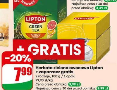 Herbata zielona owocowa Lipton + zaparzacz gratis promocja w Dino