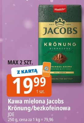 Kawa mielona Jacobs Kronung/bezkofeinowa promocja w Leclerc