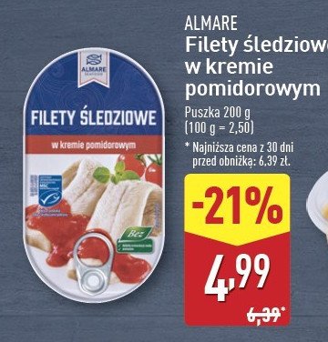 Filety śledziowe w kremie pomidorowym Almare seafood promocja w Aldi