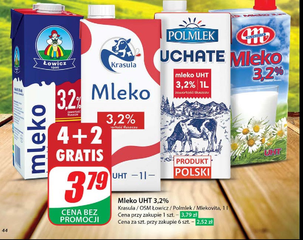 Mleko 3.2% Krasula promocja w Dino