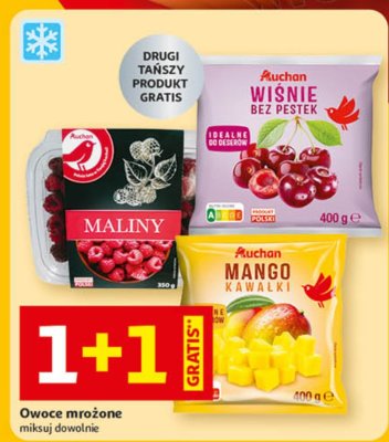 Owoce mrożone - Maliny, Wiśnie bez pestek, Mango kawałki promocja w Auchan