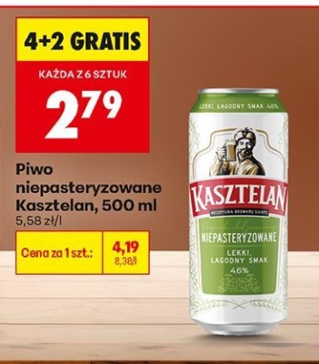 Piwo niepasteryzowane Kasztelan, 500 ml promocja w Biedronka