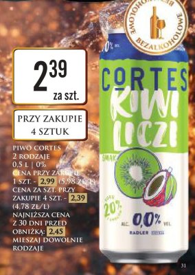 Piwo Cortes 2 rodzaje 0,5 l promocja w Dino