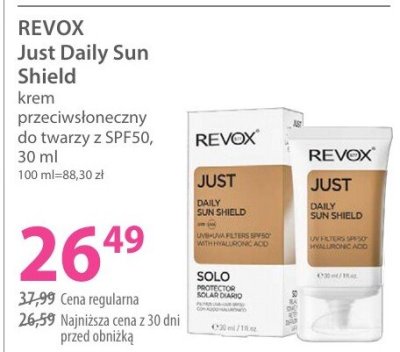 Krem REVOX Just Daily Sun Shield krem przeciwsłoneczny do twarzy z SPF50 promocja w Hebe