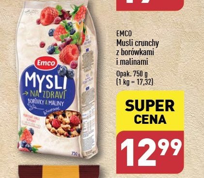 Musli crunchy z borówkami malinami Emco promocja