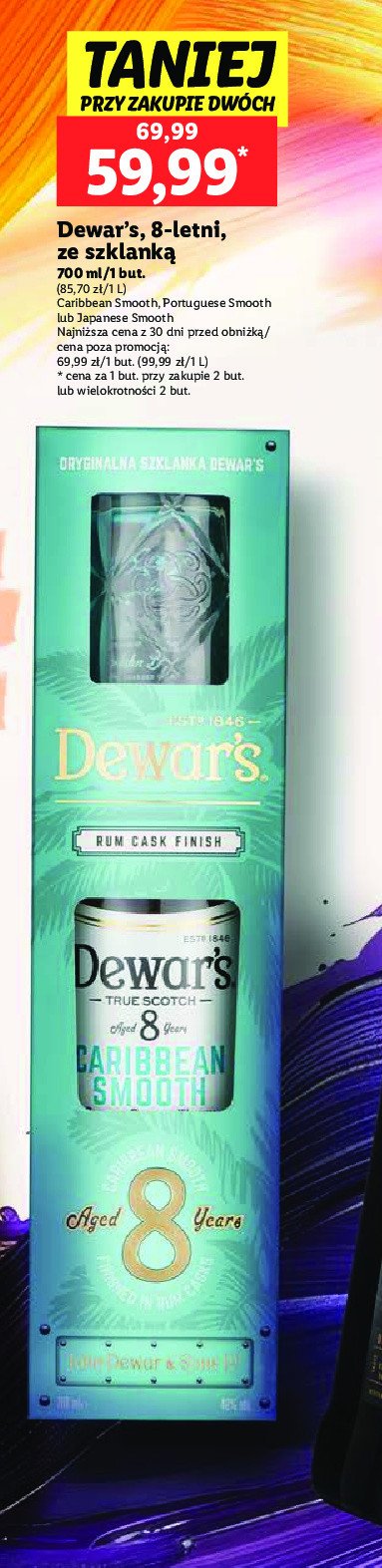 Whisky + szklanka Dewar's 8 caribbean smooth promocja w Lidl