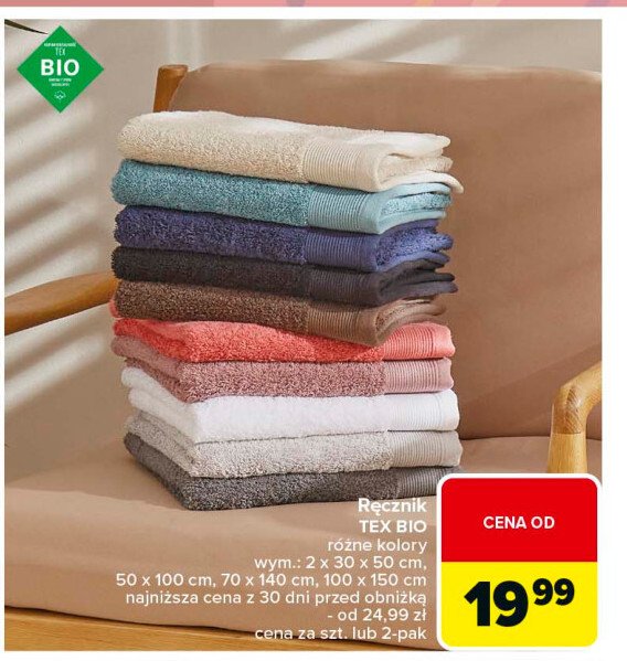 Ręcznik bio 30 x 50 cm Tex promocja w Carrefour