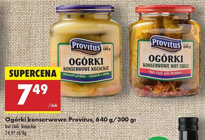 Ogórki konserwowe kozackie Provitus promocja w Biedronka