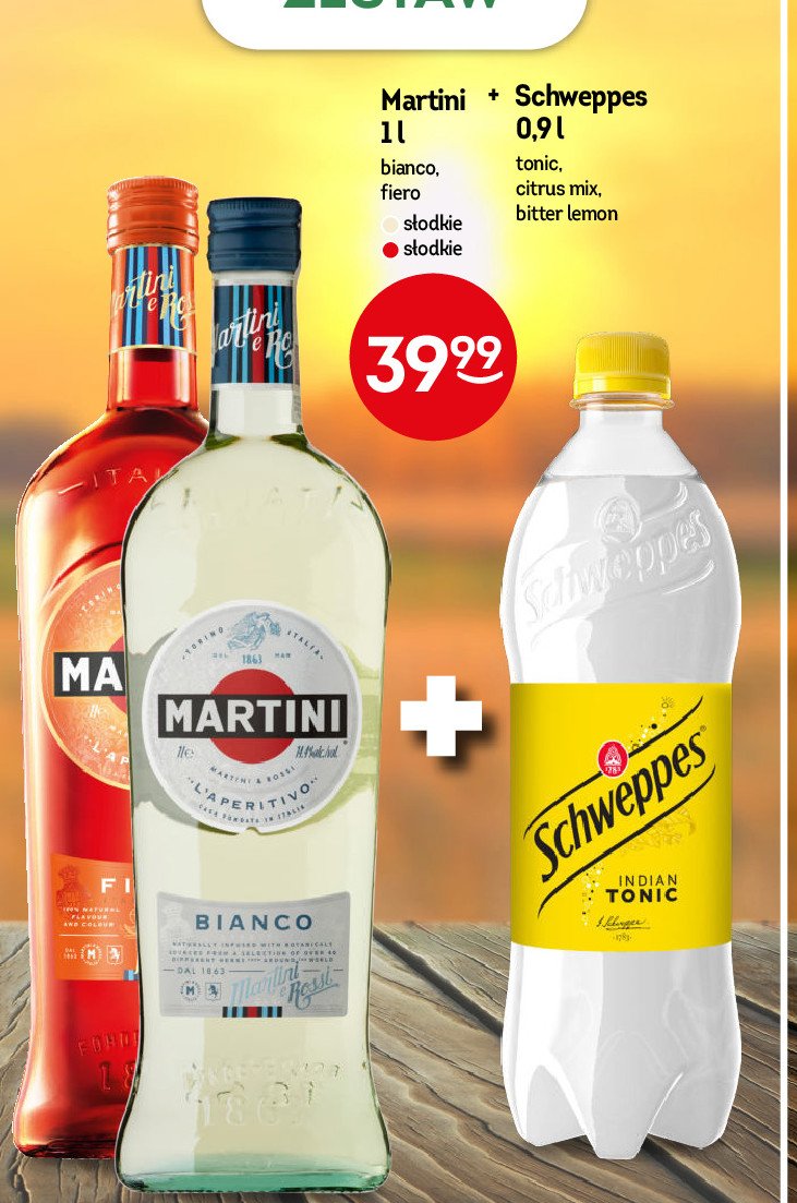 Vermuth 1 l + nap贸j schweppes citrus mix 900 ml Martini bianco promocja