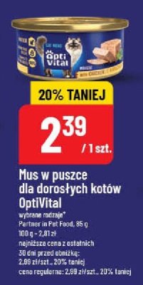 Mus w puszce dla dorosłych kotów OptiVital promocja w POLOmarket