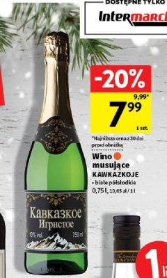 Wino musujące KAWKAZKOJE białe półsłodkie promocja w Intermarche