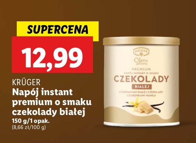 Napój o samku białej czekolady Kruger promocja w Lidl