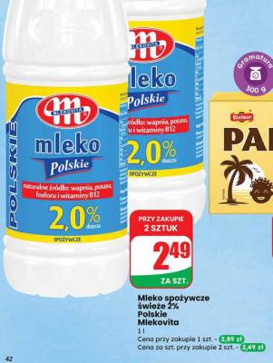 Mleko spożywcze świeże 2% Polskie Mlekovita promocja w Dino