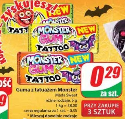 Guma z tatuażem monster Mada sweet promocja
