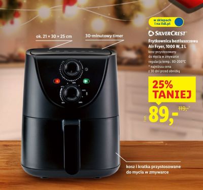 Frytkownica beztłuszczowa Air Fryer SilverCrest 1000 W 2 L promocja w Lidl