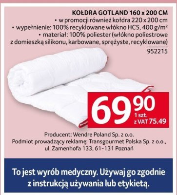 Kołdra Gotland 160 x 200 cm promocja w Selgros