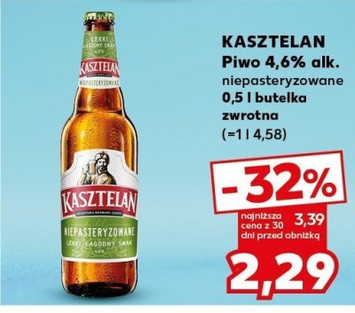 Piwo Kasztelan 4,6% alk. nieposstycowane 0,5 l butelka zwrotna promocja w Kaufland