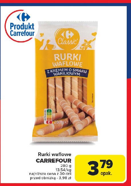 Rurki waflowe z kremem o smaku waniliowym Carrefour promocja w Carrefour