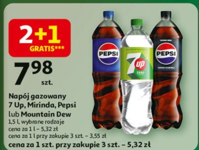 Napój gazowany 7 Up, Mirinda, Pepsi lub Mountain Dew 1,5 L, wybrane rodzaje promocja w Auchan