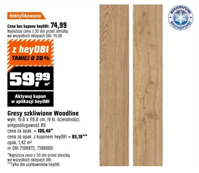 Gresy szkliwione Woodline wym. 19,8 x 119,8 cm, W kl. ścieralności, antypoślizgowość R9 OBI promocja w OBI