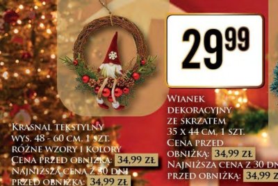 Wianek dekoracyjny ze skrzatem 35x44 cm promocja w Dino