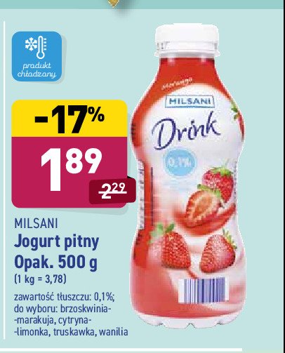 Jogurt truskawka Milsani drink promocja