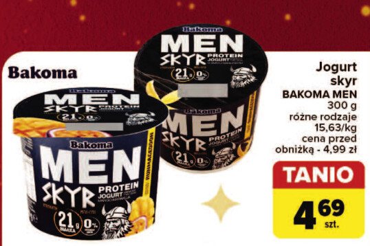 Jogurt mango-marakuja Bakoma men skyr protein promocja w Carrefour