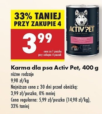 Karma dla psa z wątróbką wołową i ziemniakami Activ pet promocja