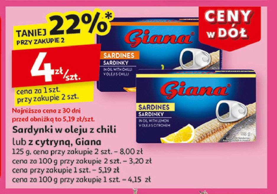 Sardynki w oleju z cytryną Giana promocja w Auchan