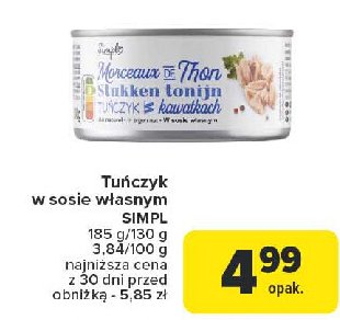 Tuńczyk w kawałkach w sosie własnym Simpl promocja w Carrefour