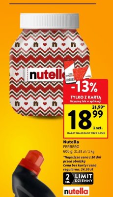 Nutella FERRERO 600 g, 31,65 zł / 1 kg promocja w Intermarche