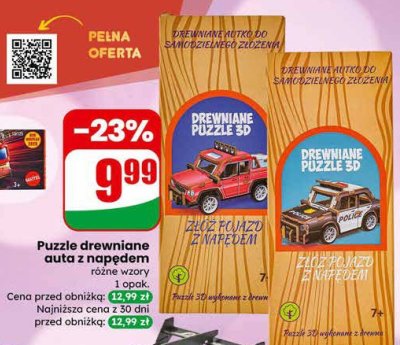 Puzzle drewniane auta z napędem różne wzory promocja w Dino