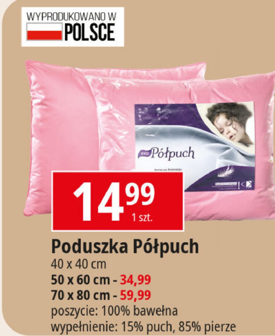 Poduszka p贸艂puch 40 x 40 cm promocja