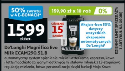 Ekspres automatyczny De'Longhi Magnifica Evo Milk ECAM290.51.B promocja w Auchan