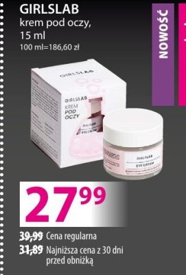 GIRLSLAB krem pod oczy, 15 ml promocja w Hebe
