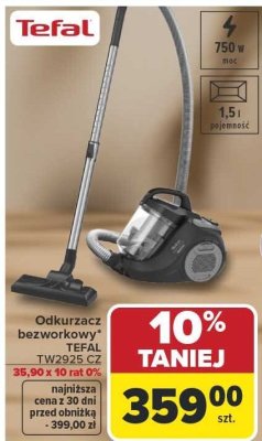 Odkurzacz bezworkowy TEFAL TW2925 CA promocja w Carrefour