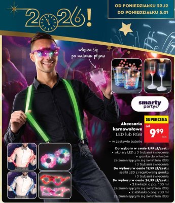 Akcesoria karnawałowe LED lub RGB smarty party - 2 kieliszki o poj. 100 ml ze zmieniającym się światłem RGB promocja w Biedronka