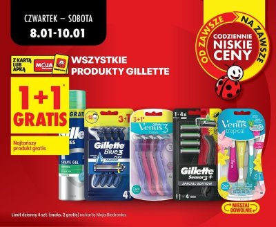 Wszystkie produkty Gillette różne 1+1 GRATIS promocja w Biedronka