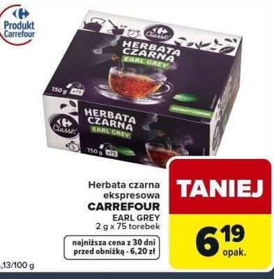 Herbata czarna ekspresowa CARREFOUR EARL GREY promocja w Globi