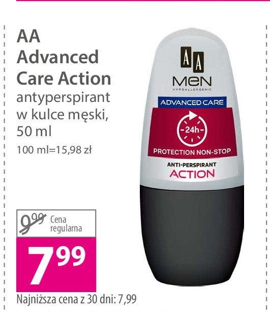 Antyperspirant 24h action Aa men advanced care promocja